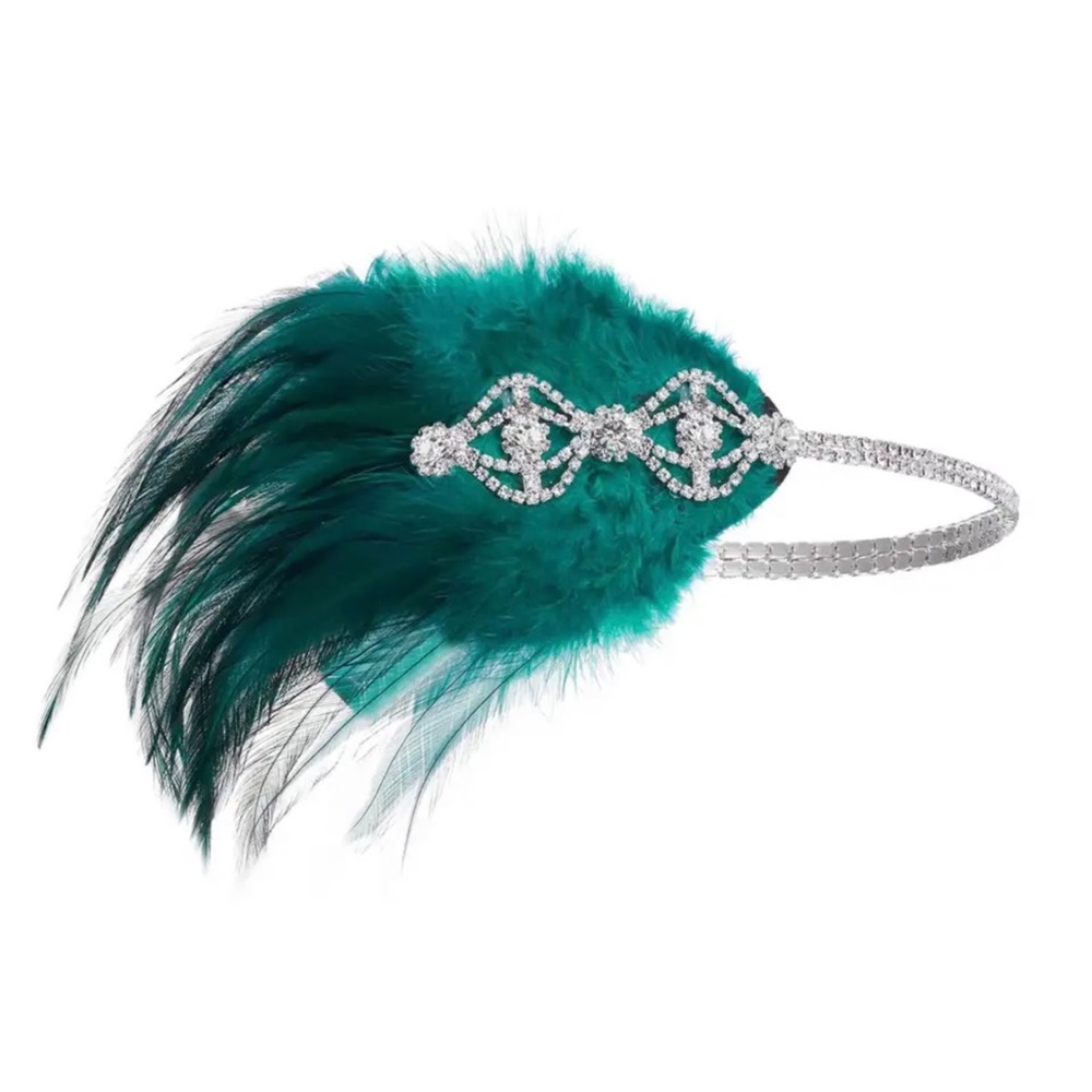 NEW 1920s Flapper Green Feather Headpiece Handmade Accessory Costume
